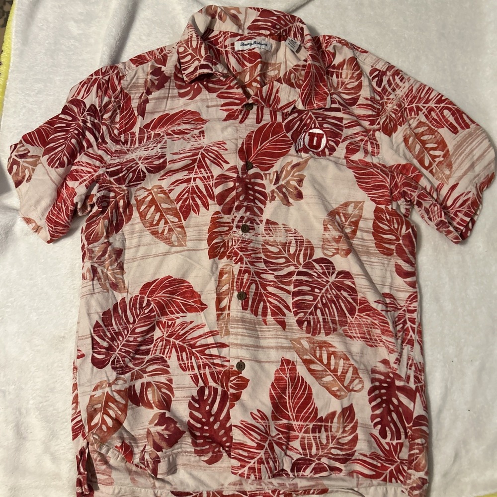Tommy Bahama University of Utah Utes Shirt Men's Medium Red Floral Print Silk